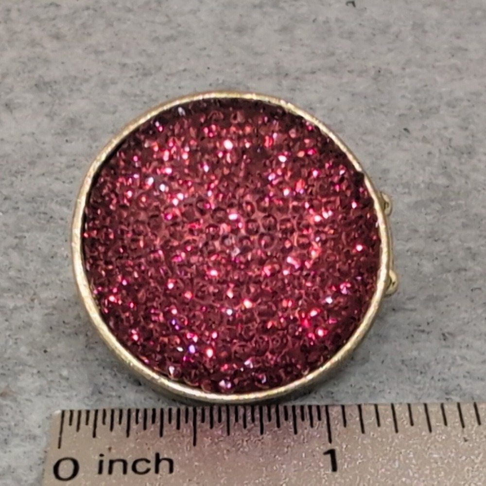 Vintage Sparkly Red Round Statement Ring Adjustable Gold Tone - Picture 1 of 3